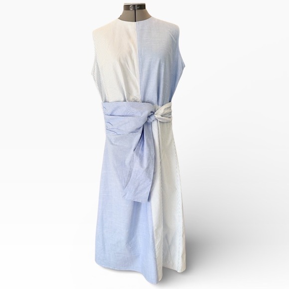 MISOOK Colorblock Striped Twist Front Sleeveless Midi Dress Resortwear Size L - Picture 3 of 10